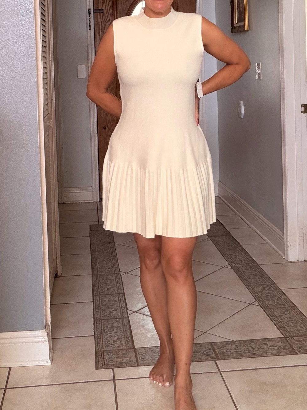 NWT-Altar’d State Ivory Pleated Sweater Mini Dress – Size M
